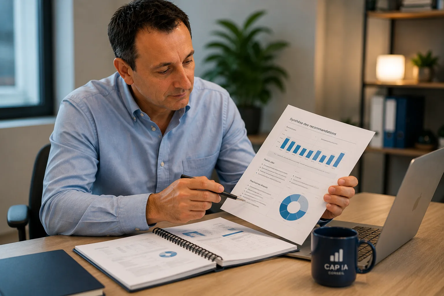 Laurent analysant la synthèse des recommandations de l'audit CAP IA.