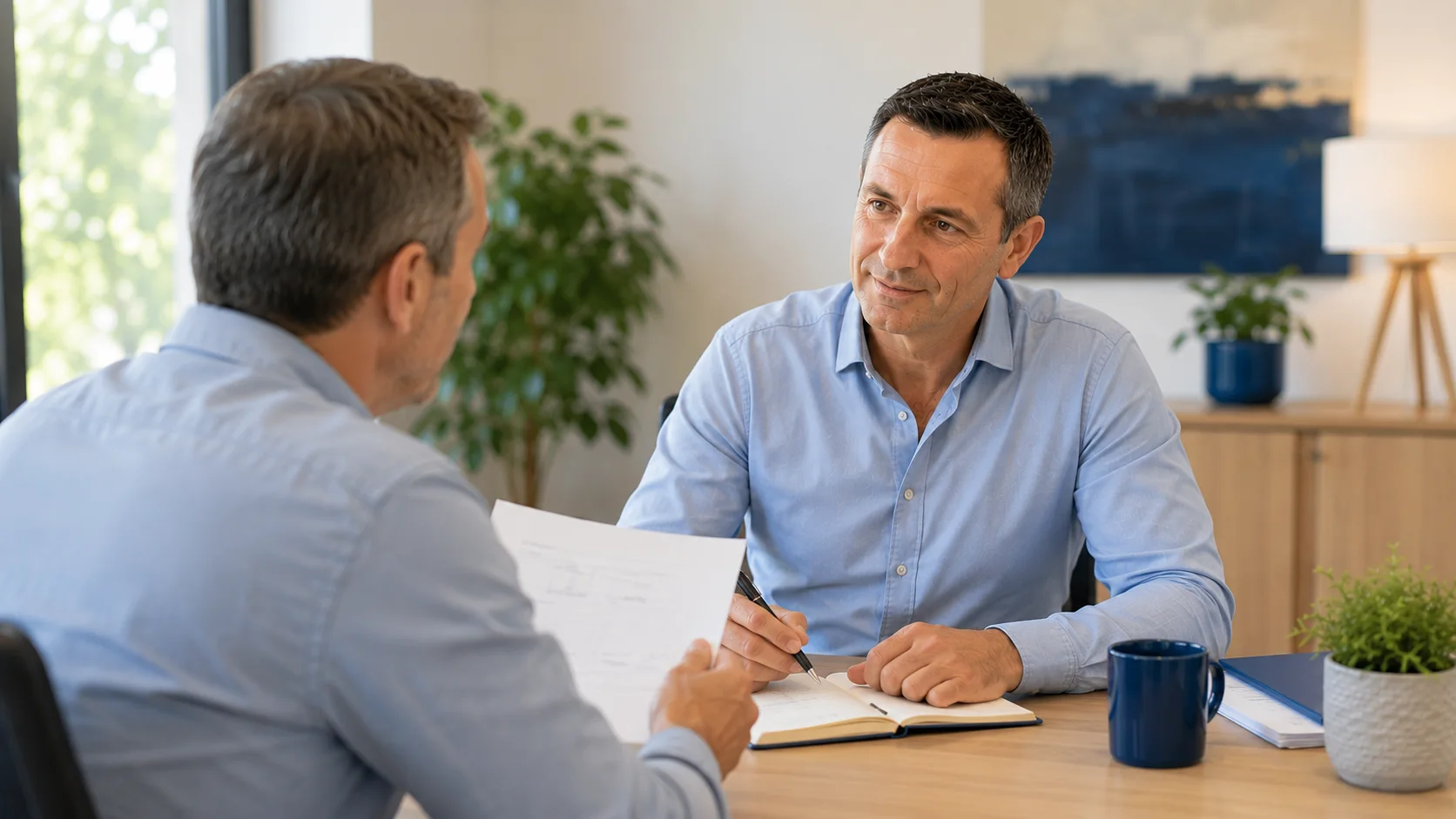 Laurent, consultant CAP IA, en premier échange avec un dirigeant : comprendre l'activité avant de proposer des solutions.