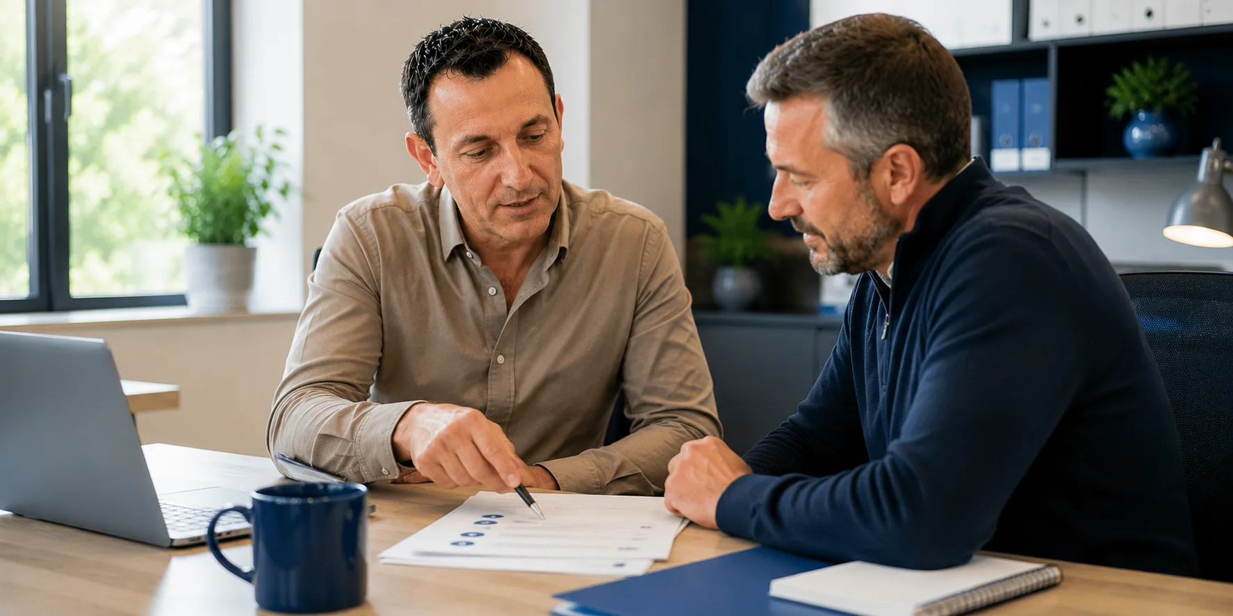 Laurent, consultant CAP IA, présentant des solutions concrètes à un dirigeant.