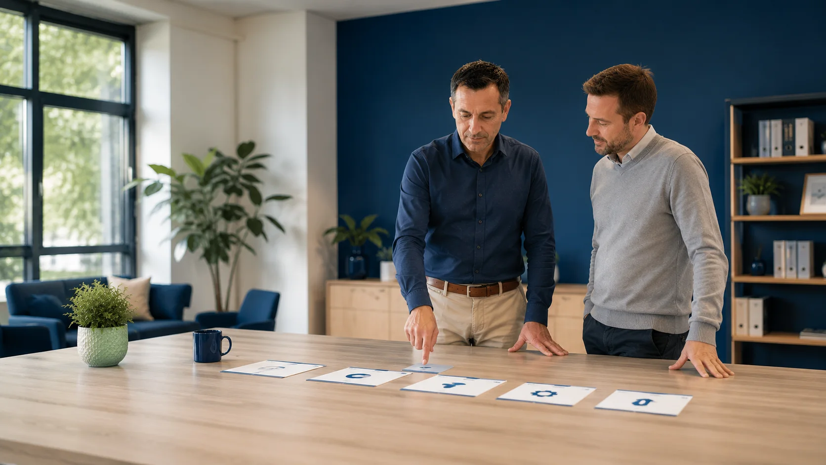 Laurent, consultant CAP IA, et un dirigeant sélectionnant les solutions adaptées, étape par étape.