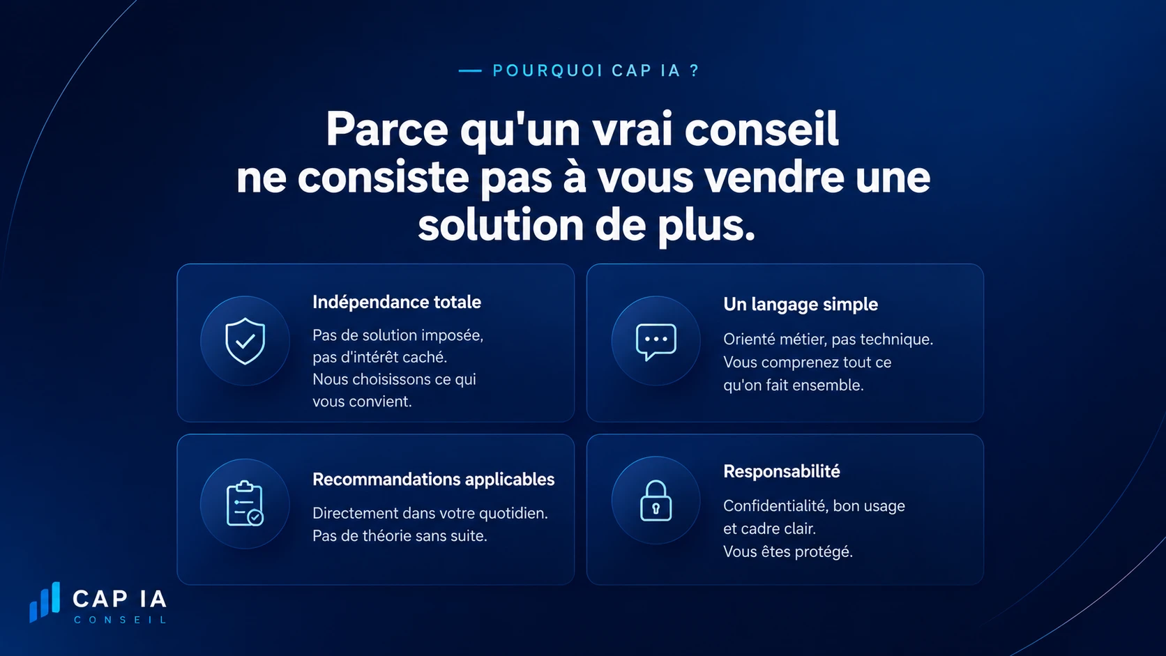 CAP IA — Pourquoi CAP IA : indépendance, simplicité, responsabilité
